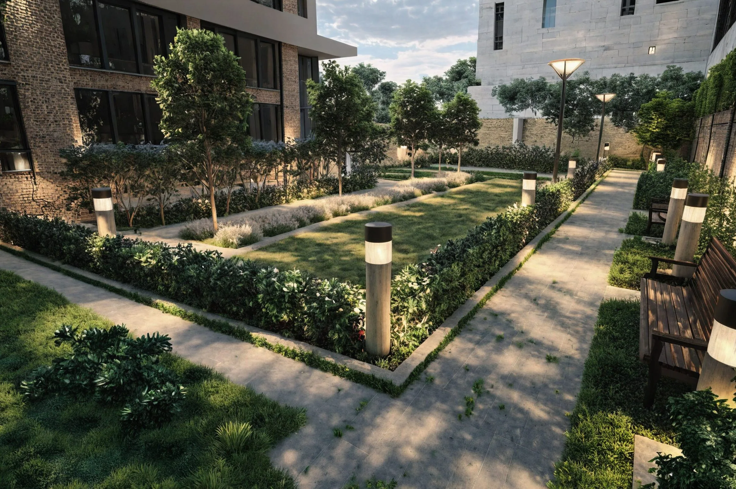 wizualizacja oświetlenia zieleni na osiedlu wizualizacja zieleni i oświetlenia osiedla